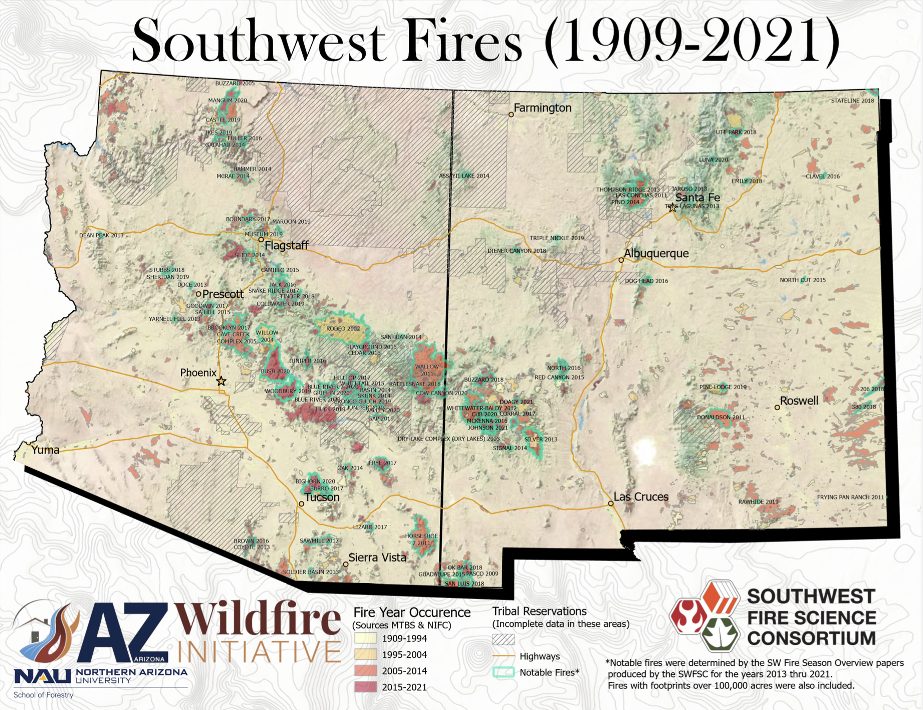 Map: Southwest Fires Image (1909-2021)